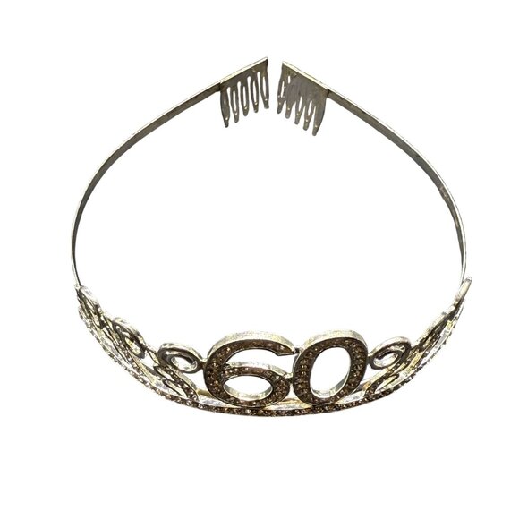 Clear Pave Rhinestone Filigree 60th Birthday Tiara Crown Party Silver Tone - Picture 4 of 5